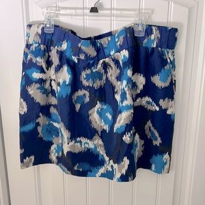 Vintage Ann Taylor Loft Silk Mini Skirt in Blue Ikat pattern. Size XL